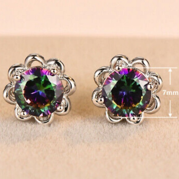 NEW 925 Sterling Silver Flowers 🌈 Stone Earrings - Picture 5 of 5